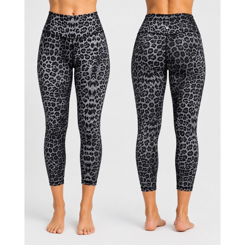 Yogalicious Grey Black Leopard Print High Waist 7/8 Leggings M Y2K Yoga Gym
